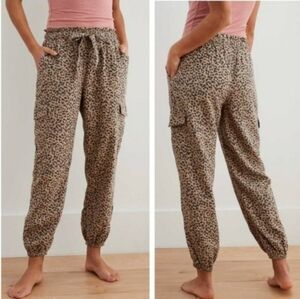 Aerie Leopard Print Cargo Jogger Pants